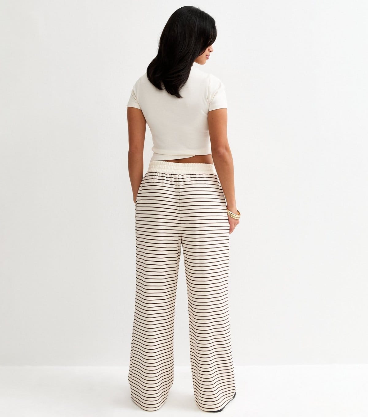 New Look Women's Petite Premium White and Brown Premium Striped Wide Leg Joggers New Look - 4