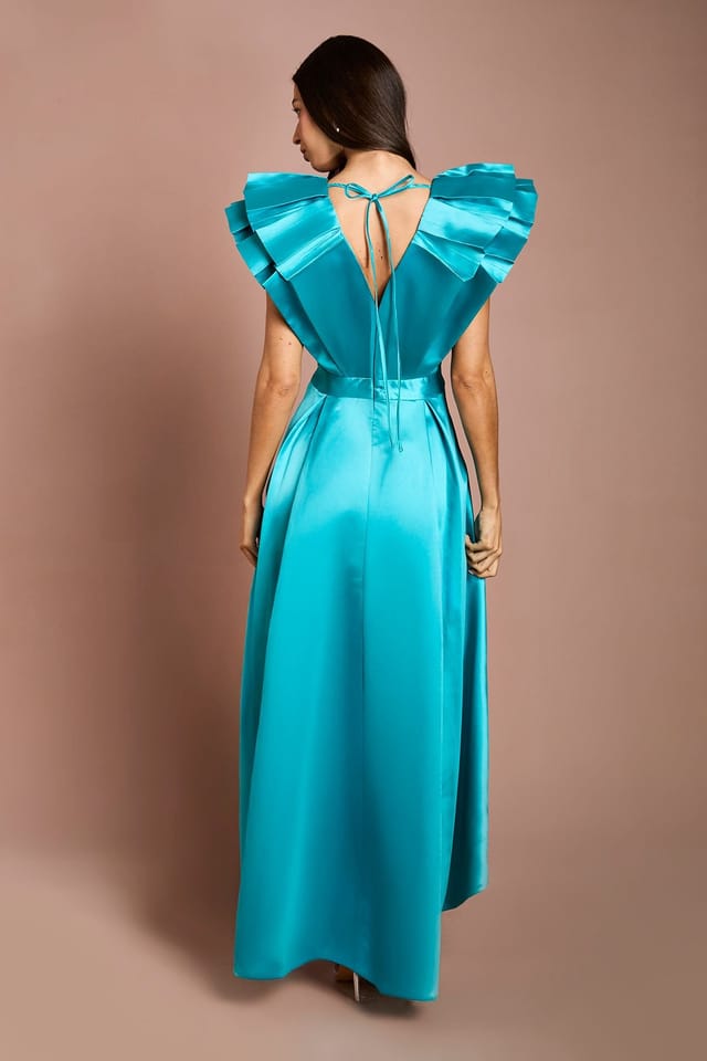 Coast Coast Women's Frill Sleeve V Neck Midi Dress in Teal - 3