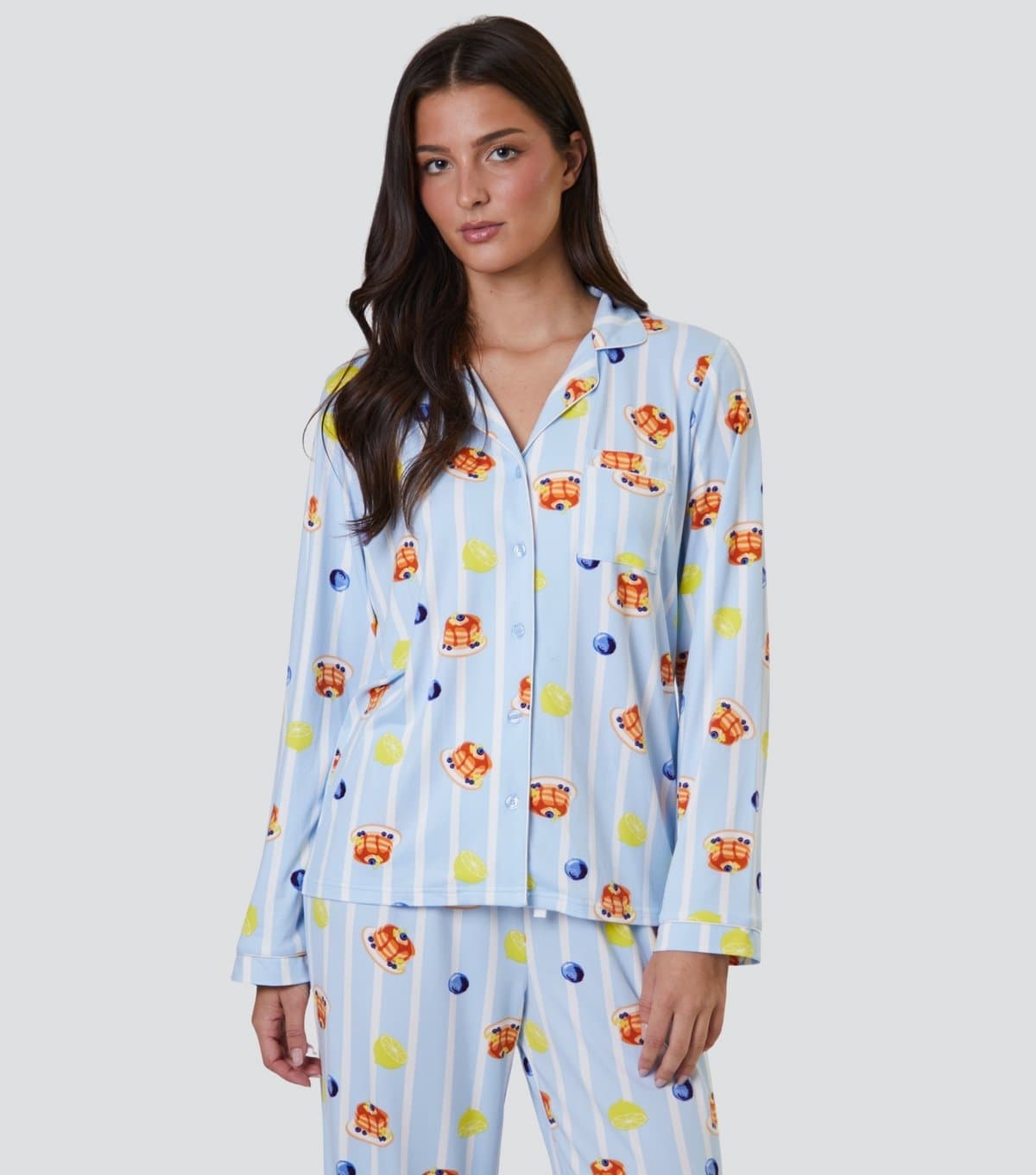 Loungeable Women's Blue Pancake Print Long Sleeve Top and Trousers Pyjama Set Loungeable New Look