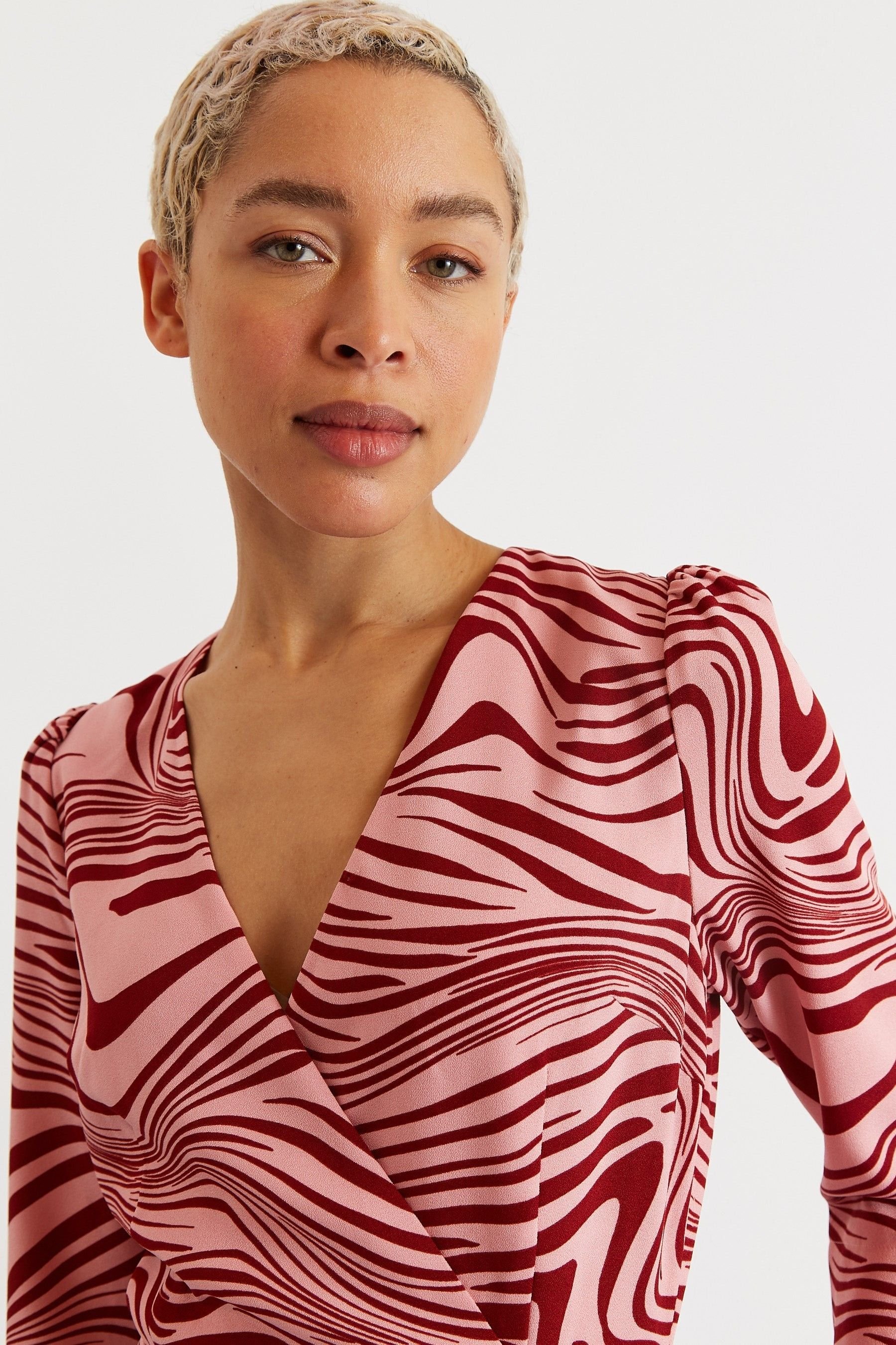 Louche Louche Women's Haden Zebra Pop Print Midi Wrap Dress - Pink - 3