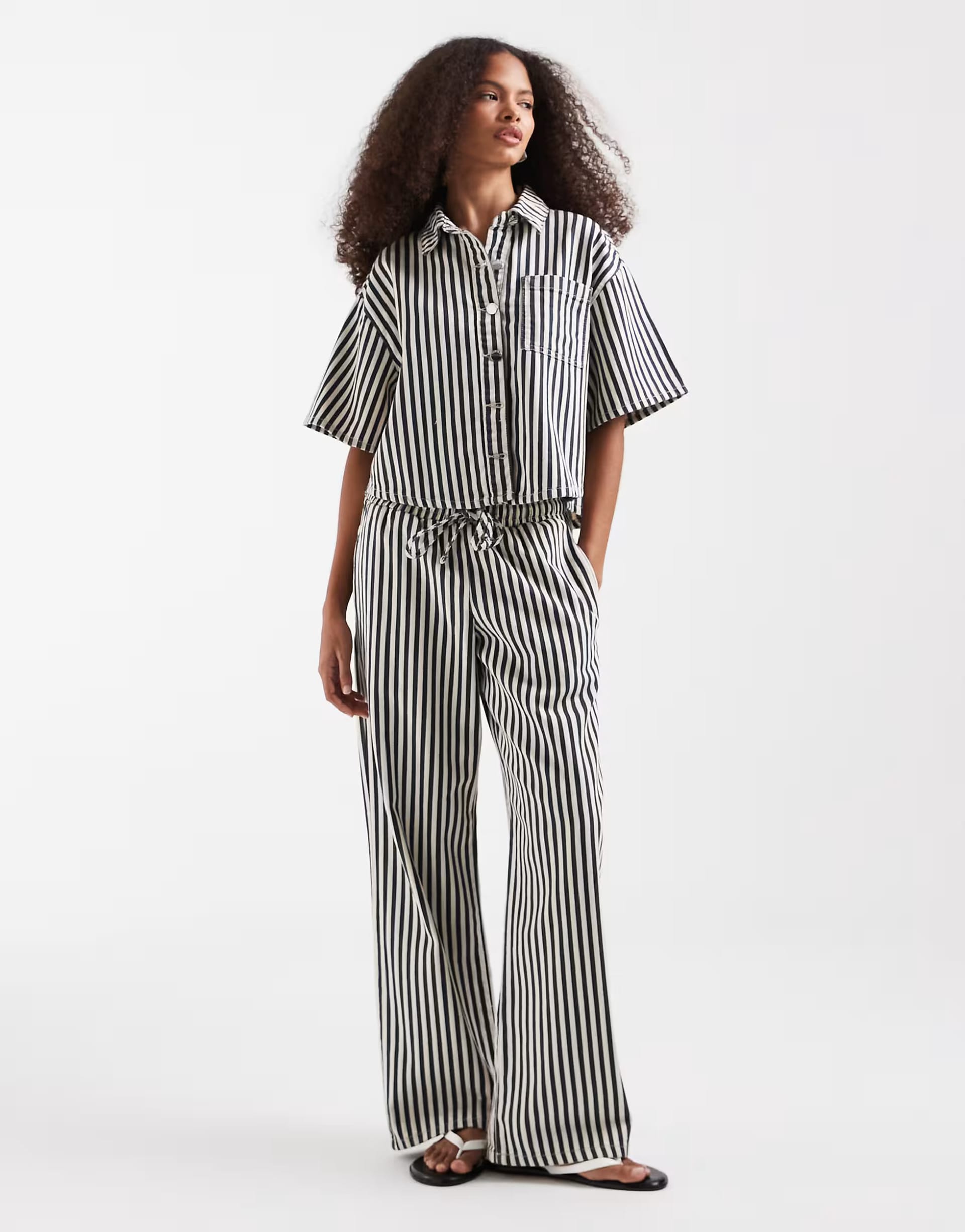 ASOS White Striped Boxy Denim Shirt and Wide Leg Jeans