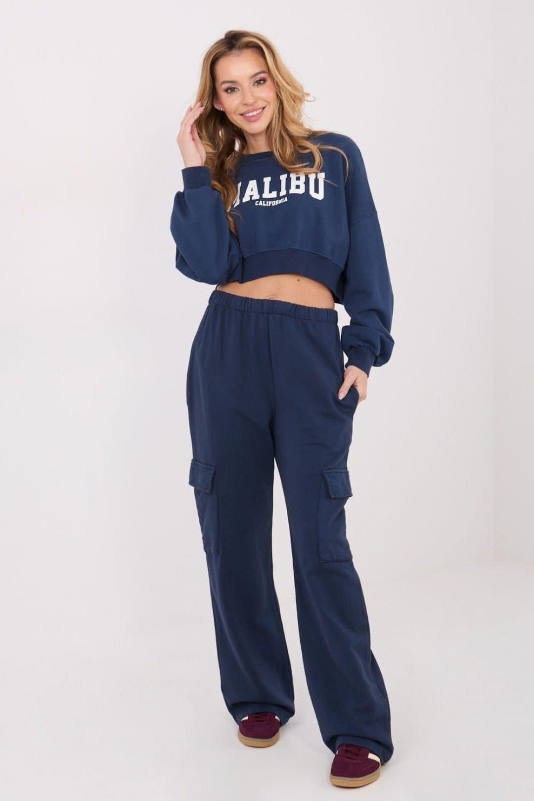 Love Lace Love Lace Women's High Waisted Cotton Polyester Cargo Sweatpants in Blue