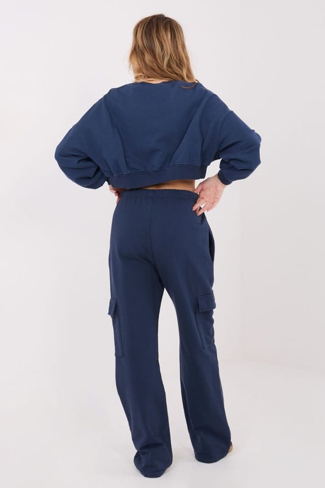 Love Lace Love Lace Women's High Waisted Cotton Polyester Cargo Sweatpants in Blue - 3