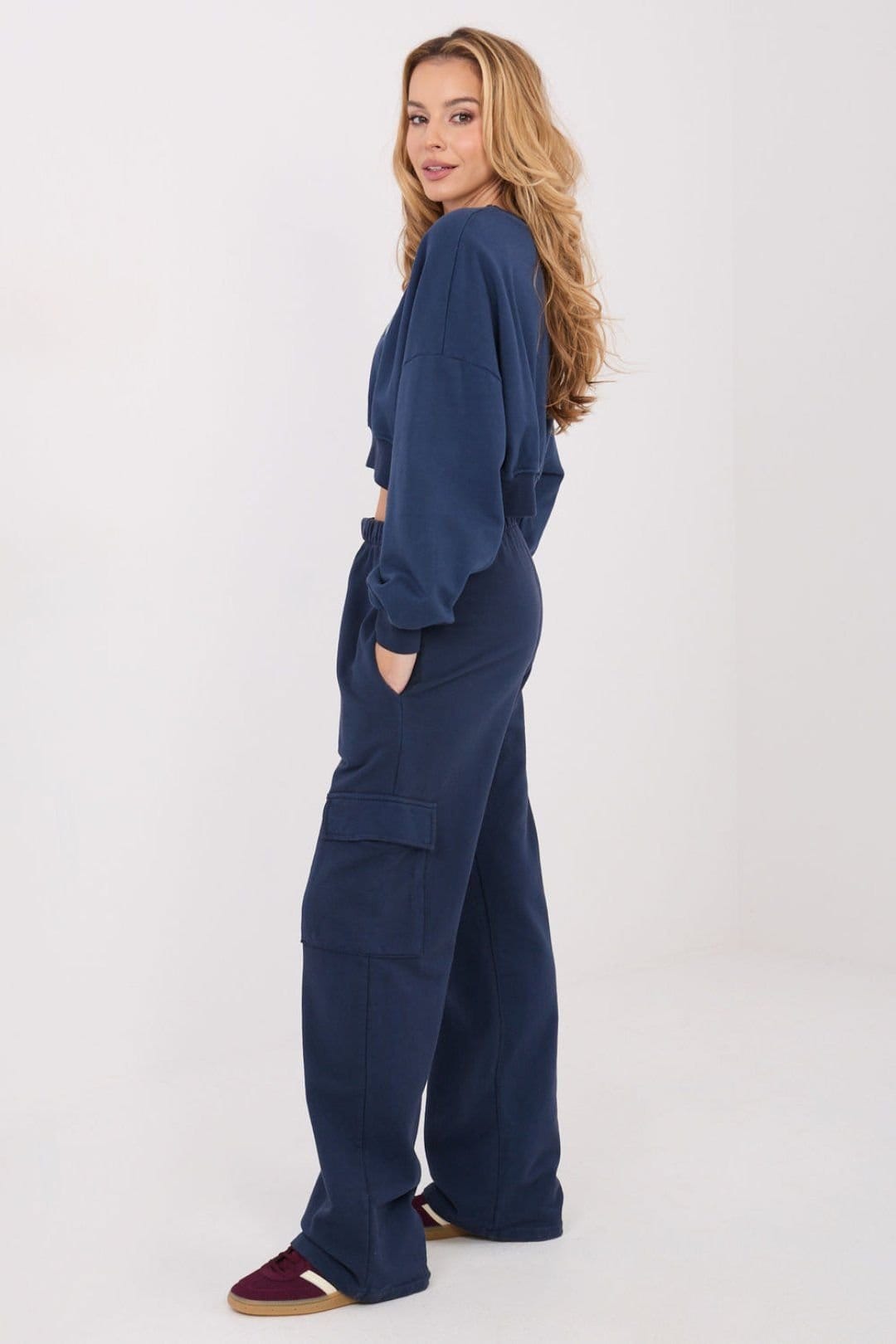 Love Lace Love Lace Women's High Waisted Cotton Polyester Cargo Sweatpants in Blue - 4