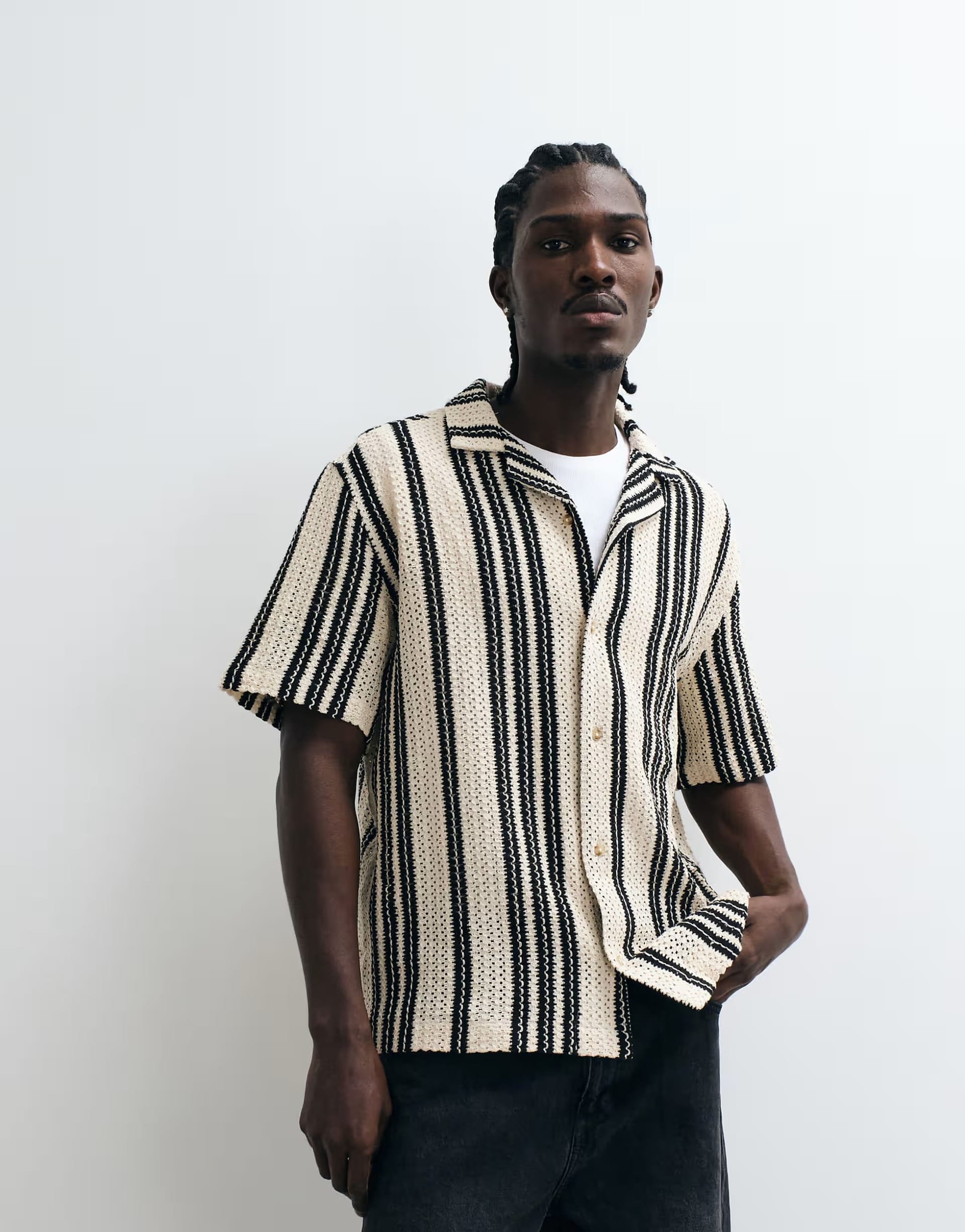 ASOS Black & Natural Crochet Stripe Shirt