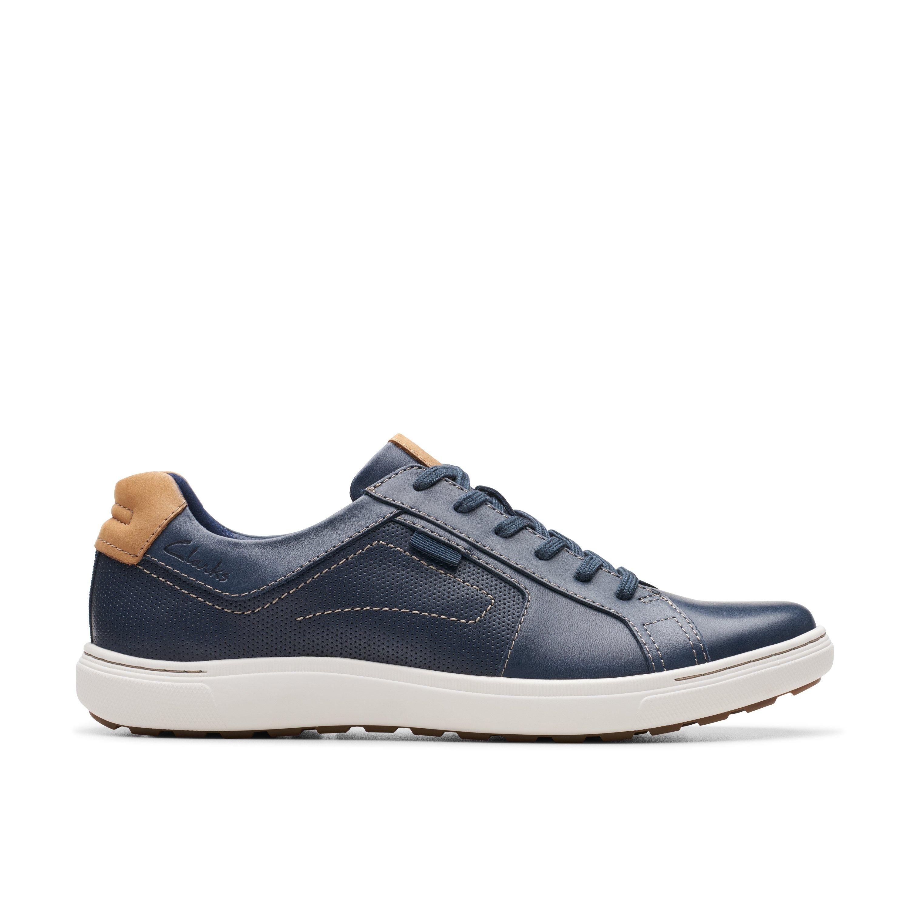 Clarks Clarks Men's Mapstone Lace Navy Leather Trainers, Lace Up in Blue - 4
