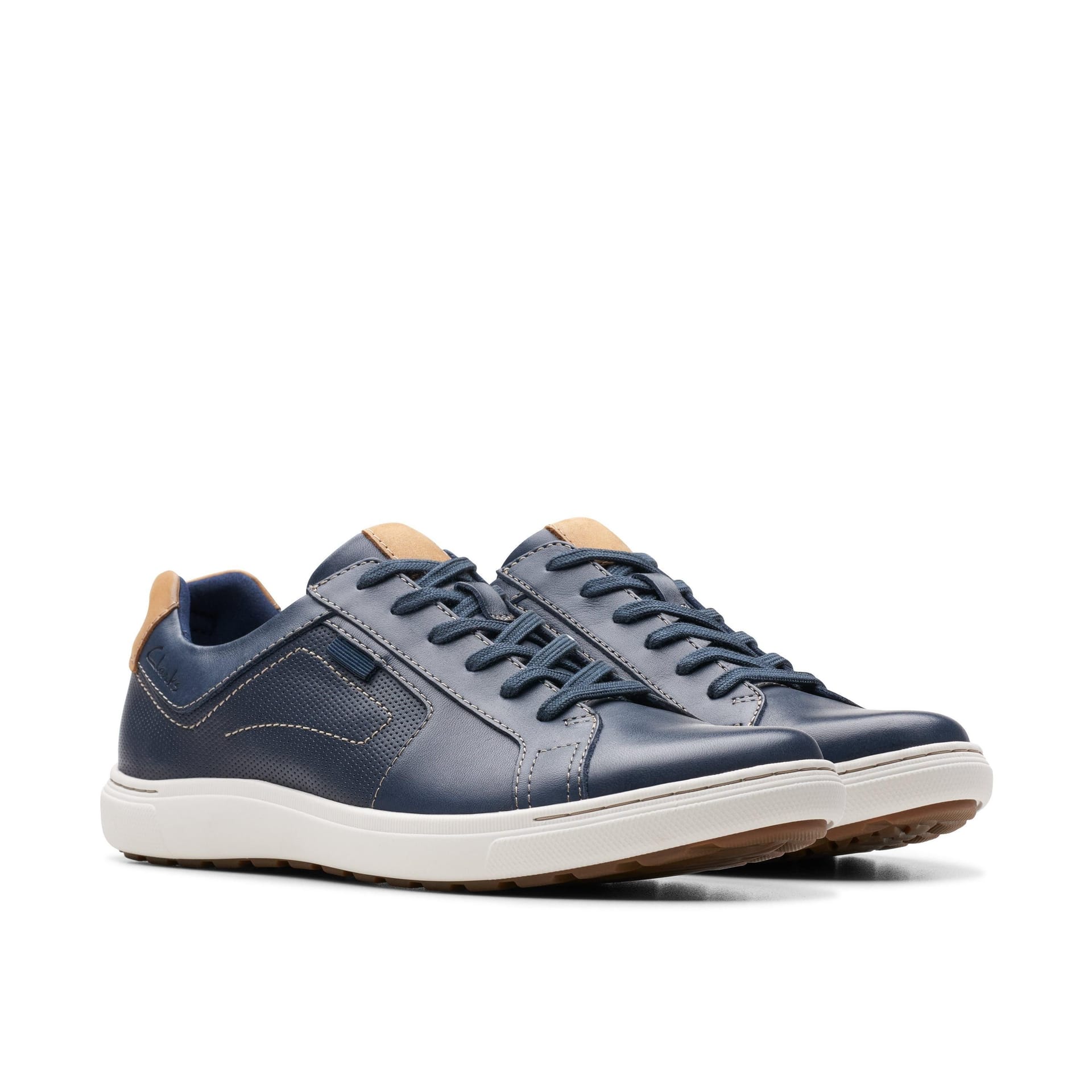 Clarks Clarks Men's Mapstone Lace Navy Leather Trainers, Lace Up in Blue - 4