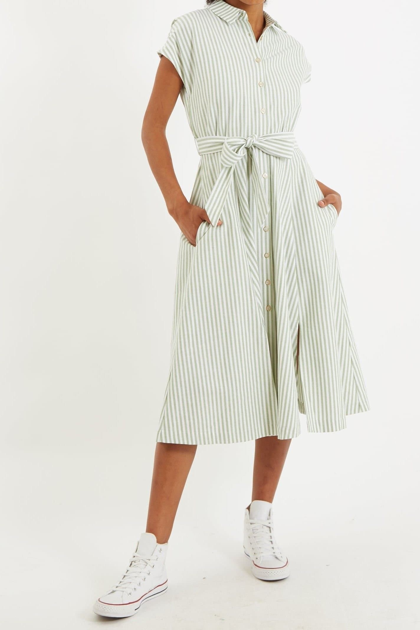 Louche Louche Women's Fleur Sail Stripe Midi Shirt Dress in Green