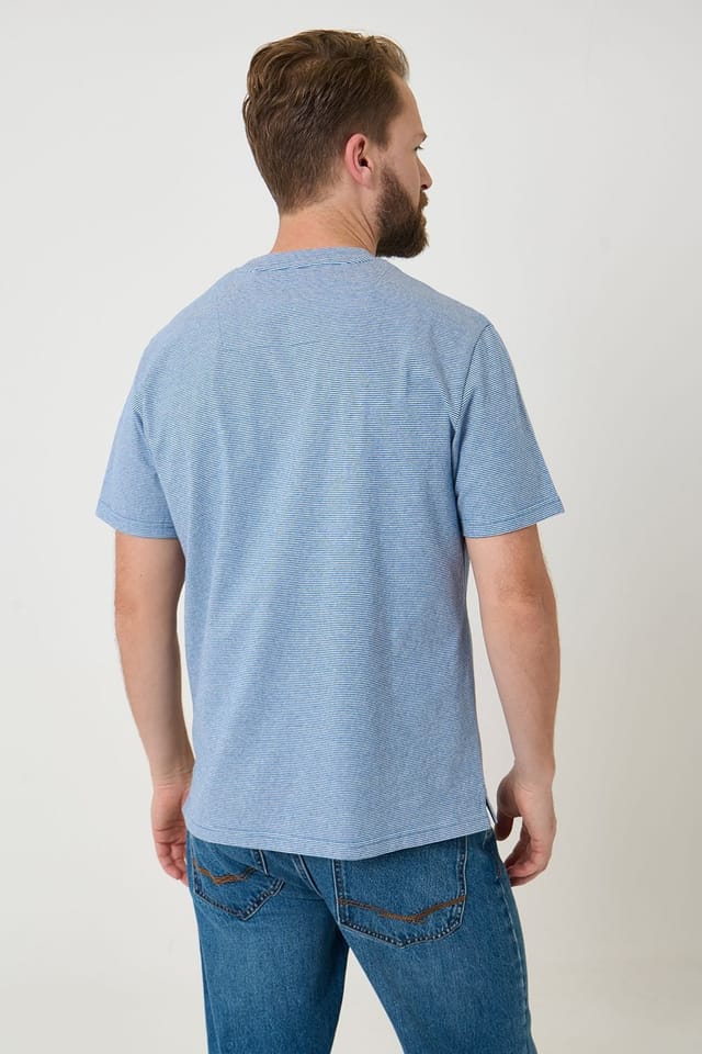 Saltwell Saltwell Men's Stripe Crew Neck Cotton T-Shirt in Blue - 2