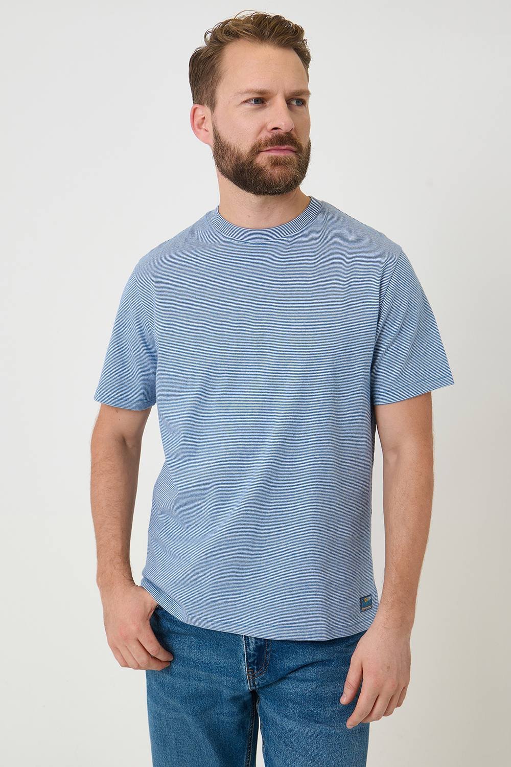 Saltwell Saltwell Men's Stripe Crew Neck Cotton T-Shirt in Blue - 3