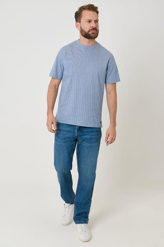 Saltwell Saltwell Men's Stripe Crew Neck Cotton T-Shirt in Blue - 3