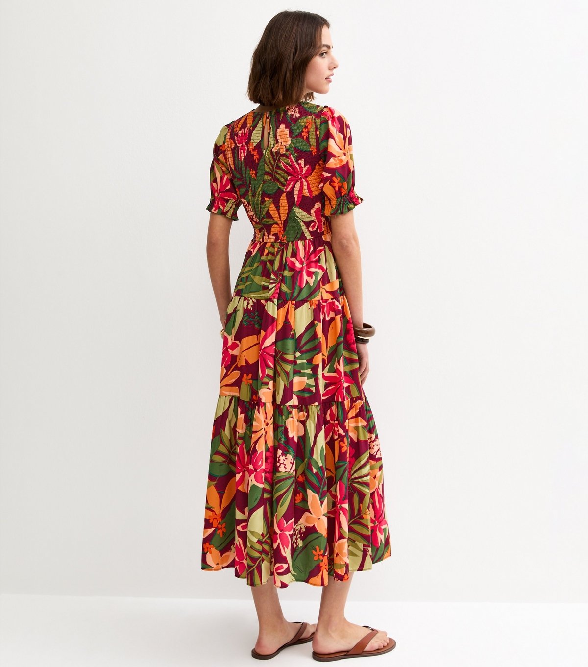 New Look Women's Ecom Exclusive Crepe Trop Smck Shirr Midi New Look - 4