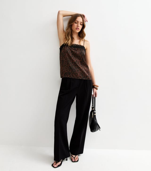 New Look Women's Brown Animal Print Lace Neck Cami Top New Look - 3