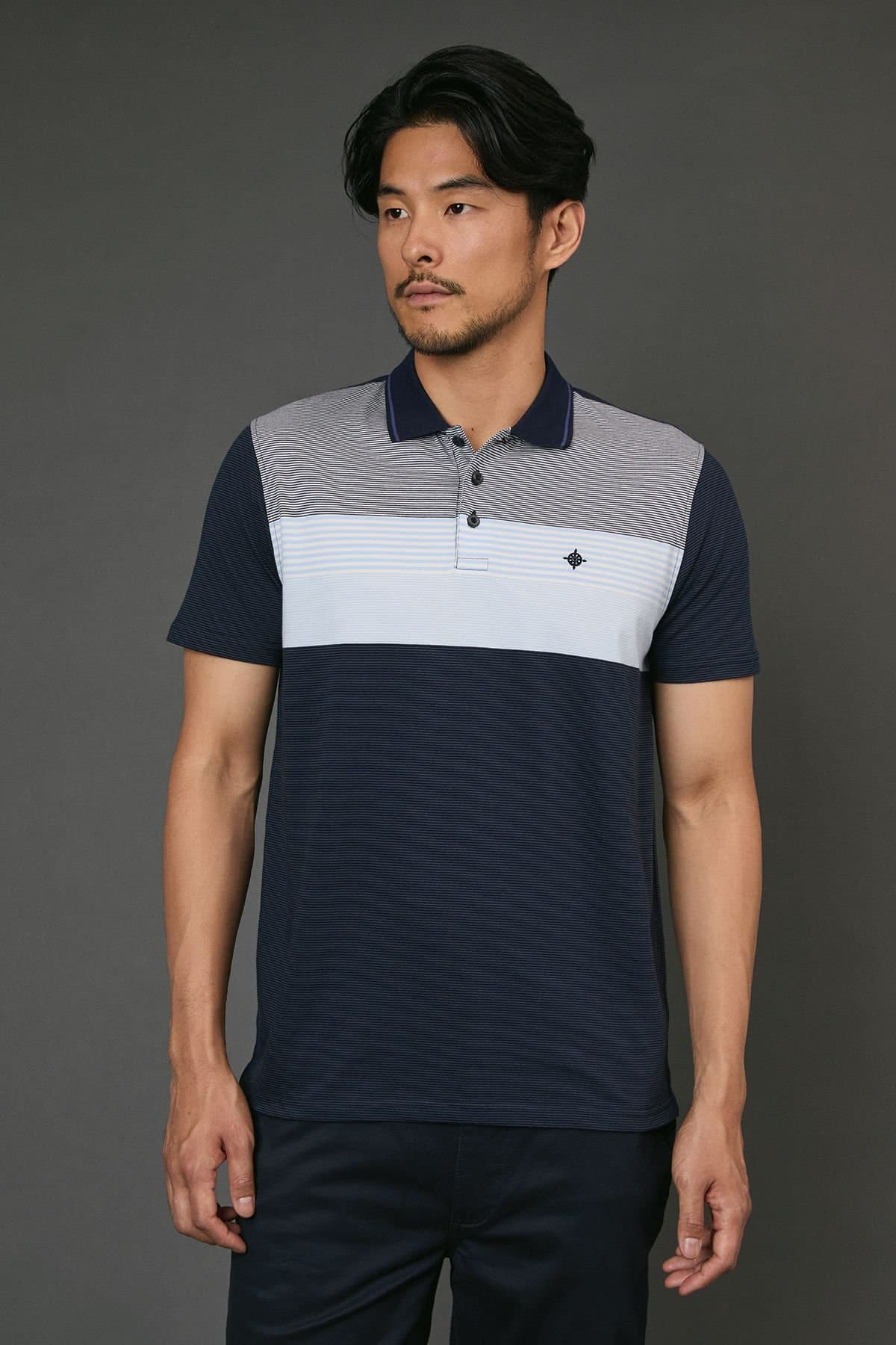 Maine Maine Men's Navy Feeder Placement Stripe Polo Shirt