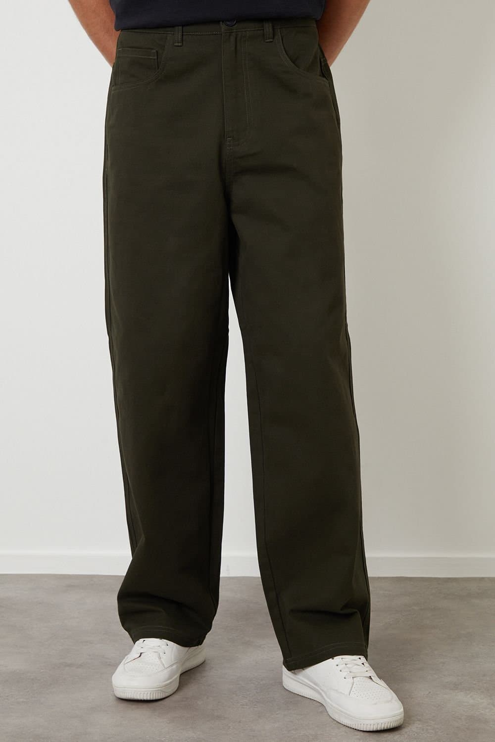 Threadbare Threadbare Men's Baggy Fit 5 Pocket Chino Trousers in Green