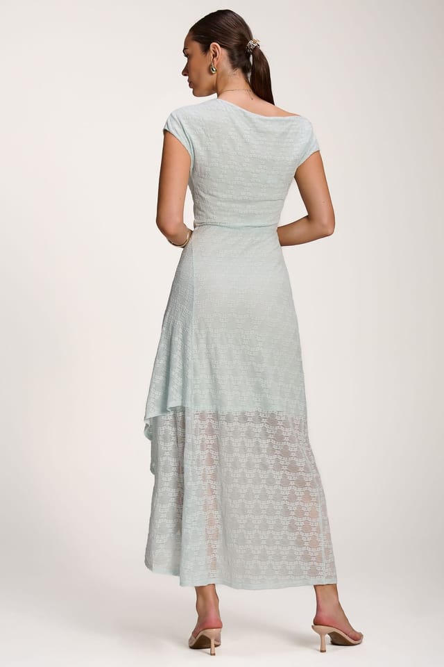 Jolie Moi Jolie Moi Women's Asymmetric Draped Lace Maxi Dress in Light Blue - 2