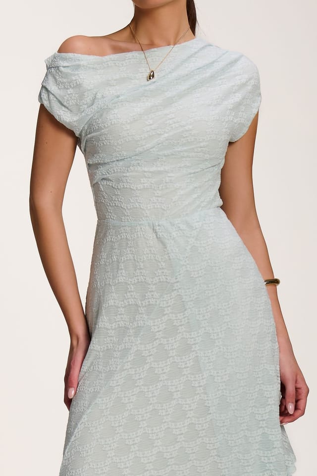 Jolie Moi Jolie Moi Women's Asymmetric Draped Lace Maxi Dress in Light Blue - 3