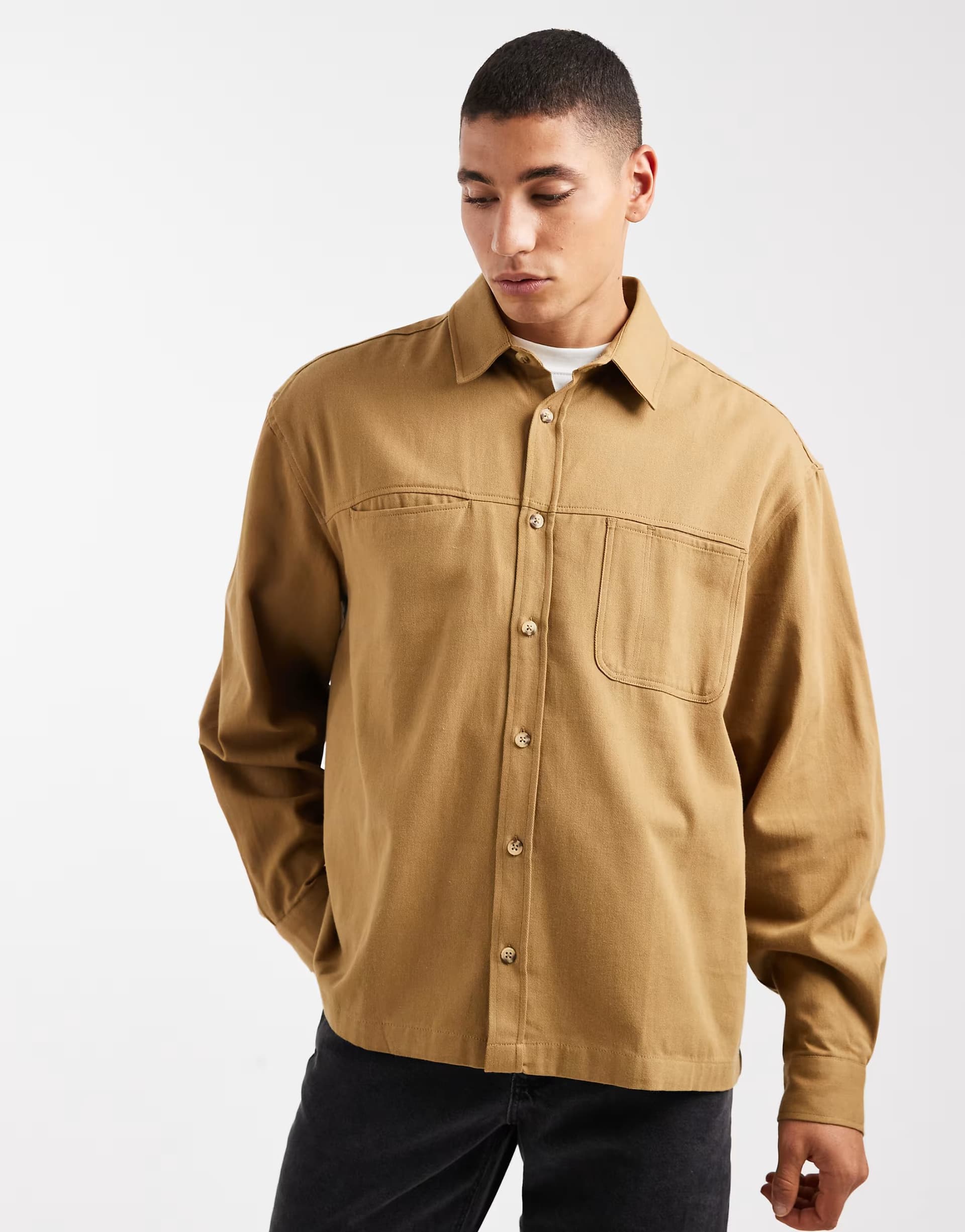ASOS ASOS DESIGN oversized twill shirt with pockets in tan
