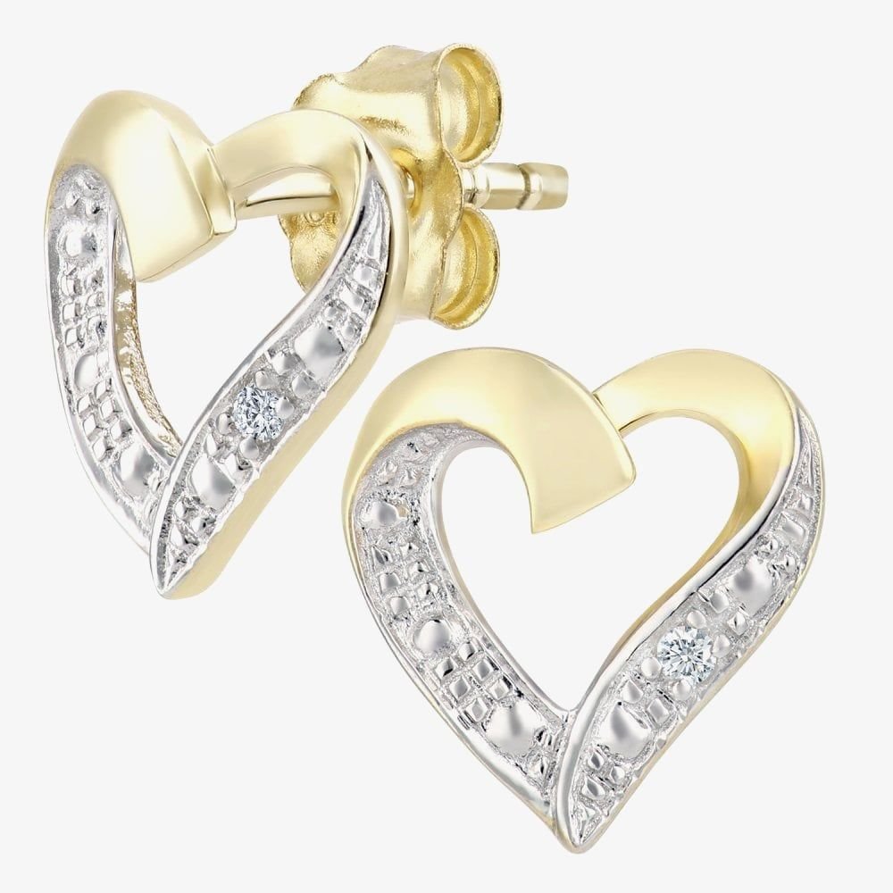 T.H.Baker T.H.Baker Women's 9ct Yellow Gold Open Heart Diamond Stud Earrings PE04605Y - 2