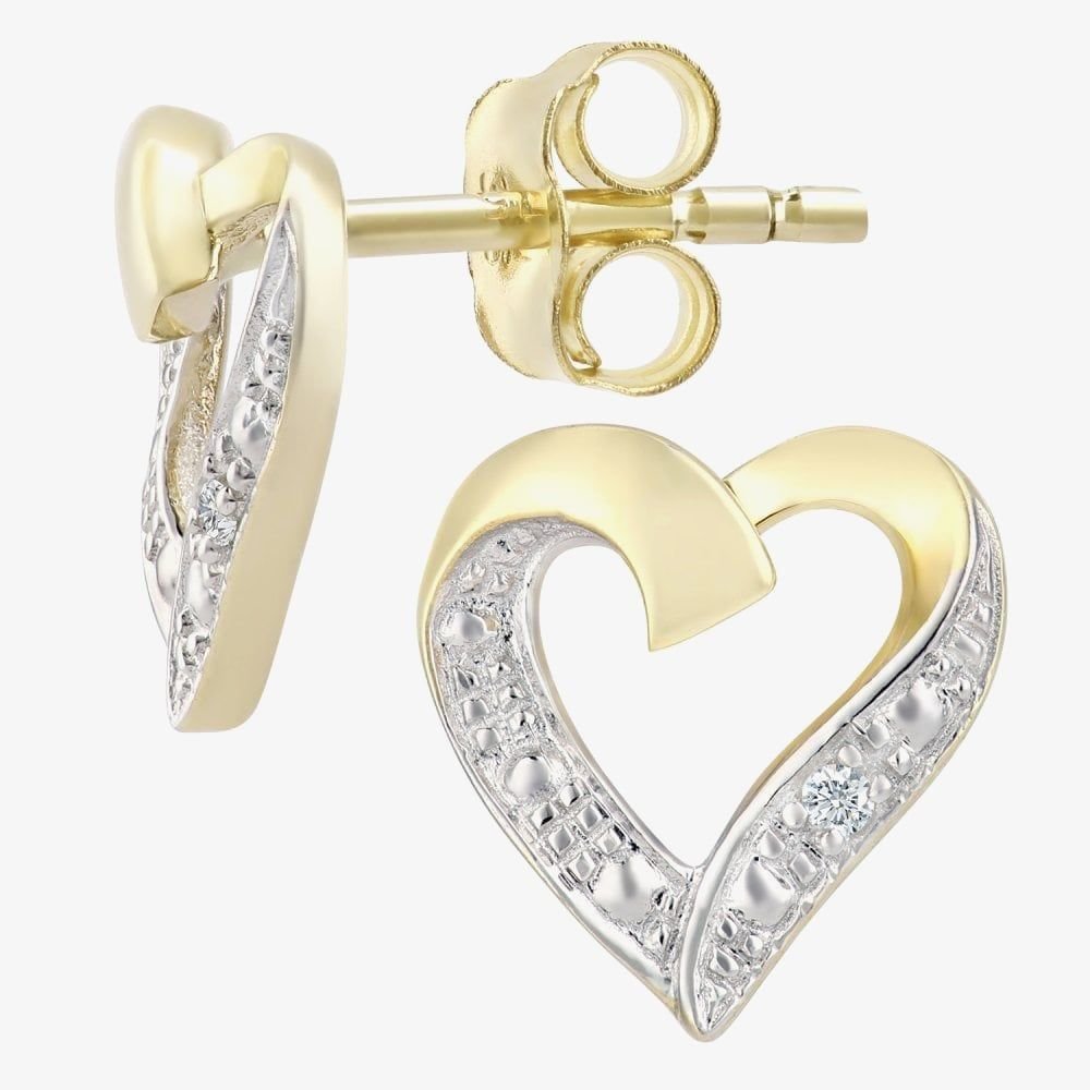 T.H.Baker T.H.Baker Women's 9ct Yellow Gold Open Heart Diamond Stud Earrings PE04605Y - 3