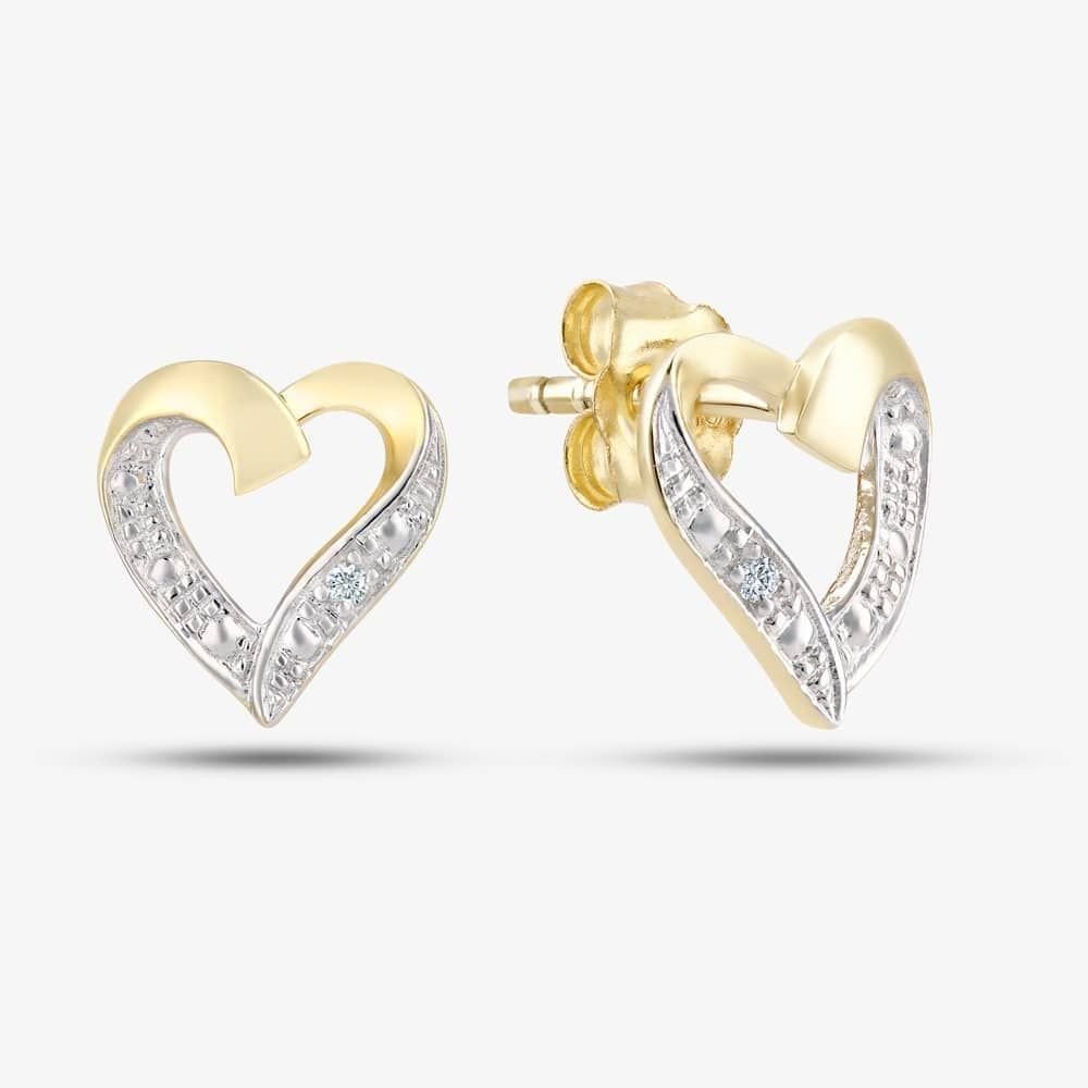 T.H.Baker T.H.Baker Women's 9ct Yellow Gold Open Heart Diamond Stud Earrings PE04605Y - 4