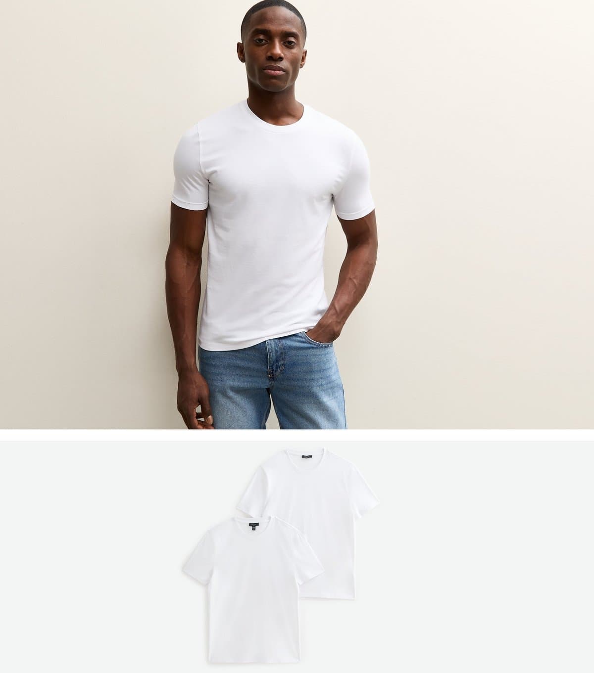 New Look Men's Pack of 2 White Muscle Fit Crew Neck T-Shirts New Look