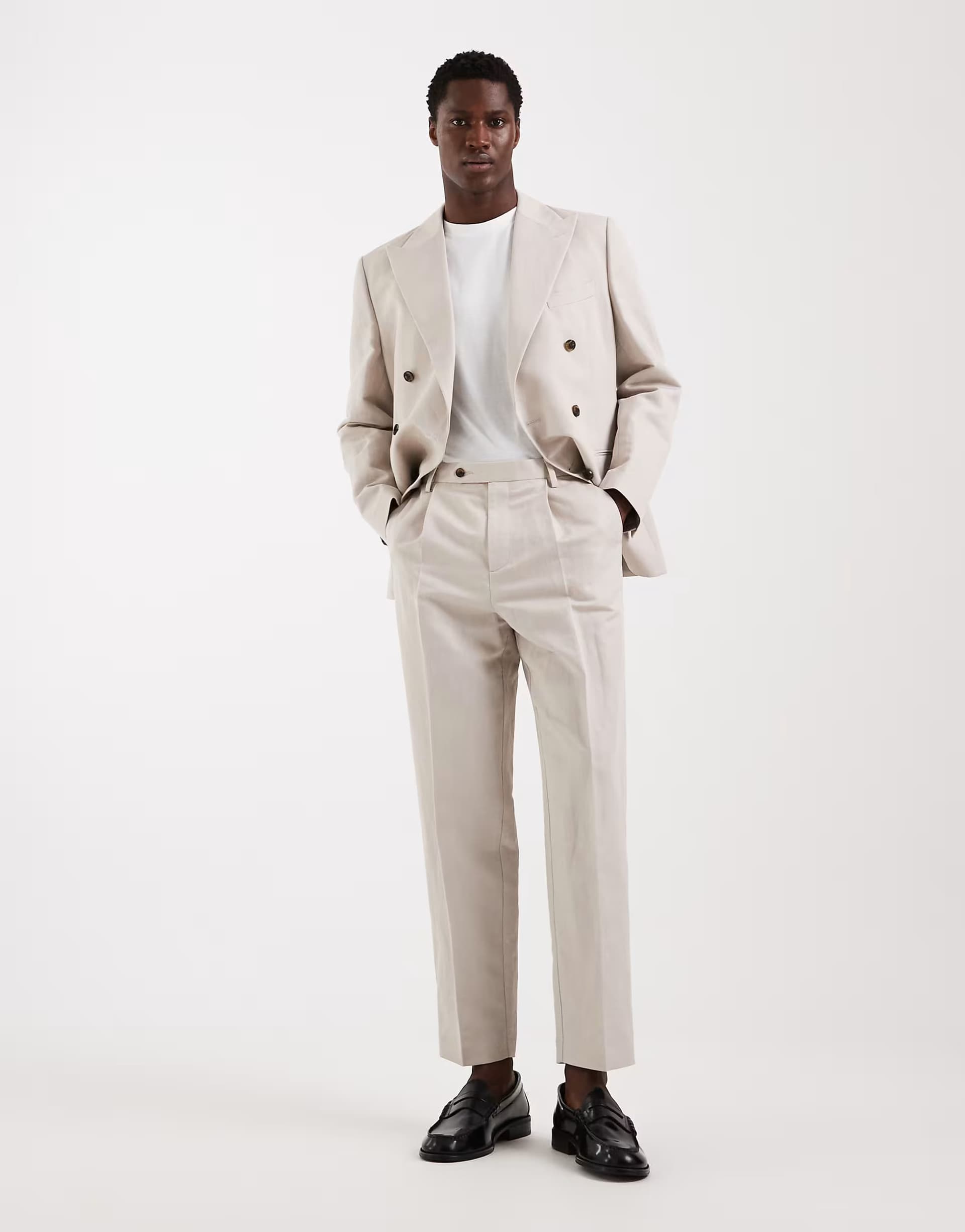 ASOS ASOS DESIGN relaxed tapered linen rich suit trousers in stone