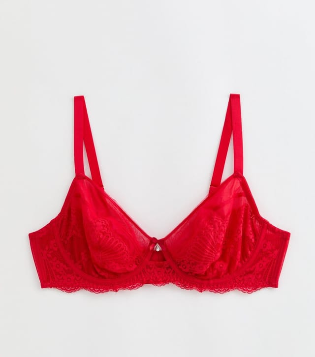 New Look Women's Plus Size Red Floral Lace Non Padded Bra Curves New Look - 2