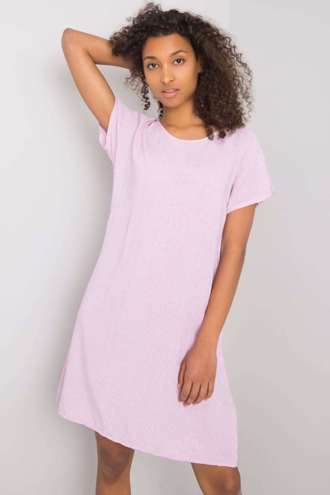 Love Lace Love Lace Women's Summer Striped Round Neck Short Sleeve Dress in Violet