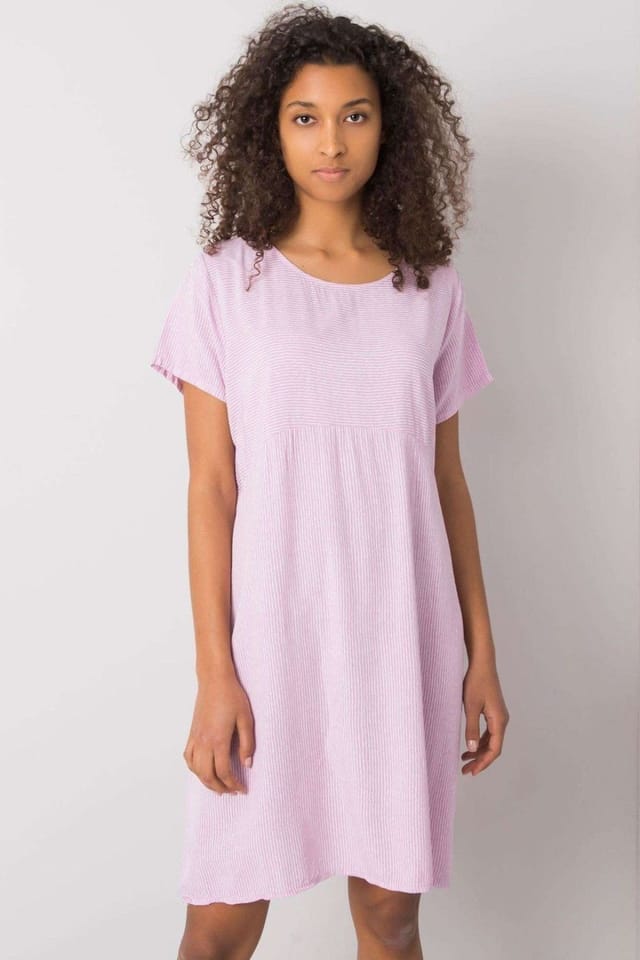 Love Lace Love Lace Women's Summer Striped Round Neck Short Sleeve Dress in Violet - 2