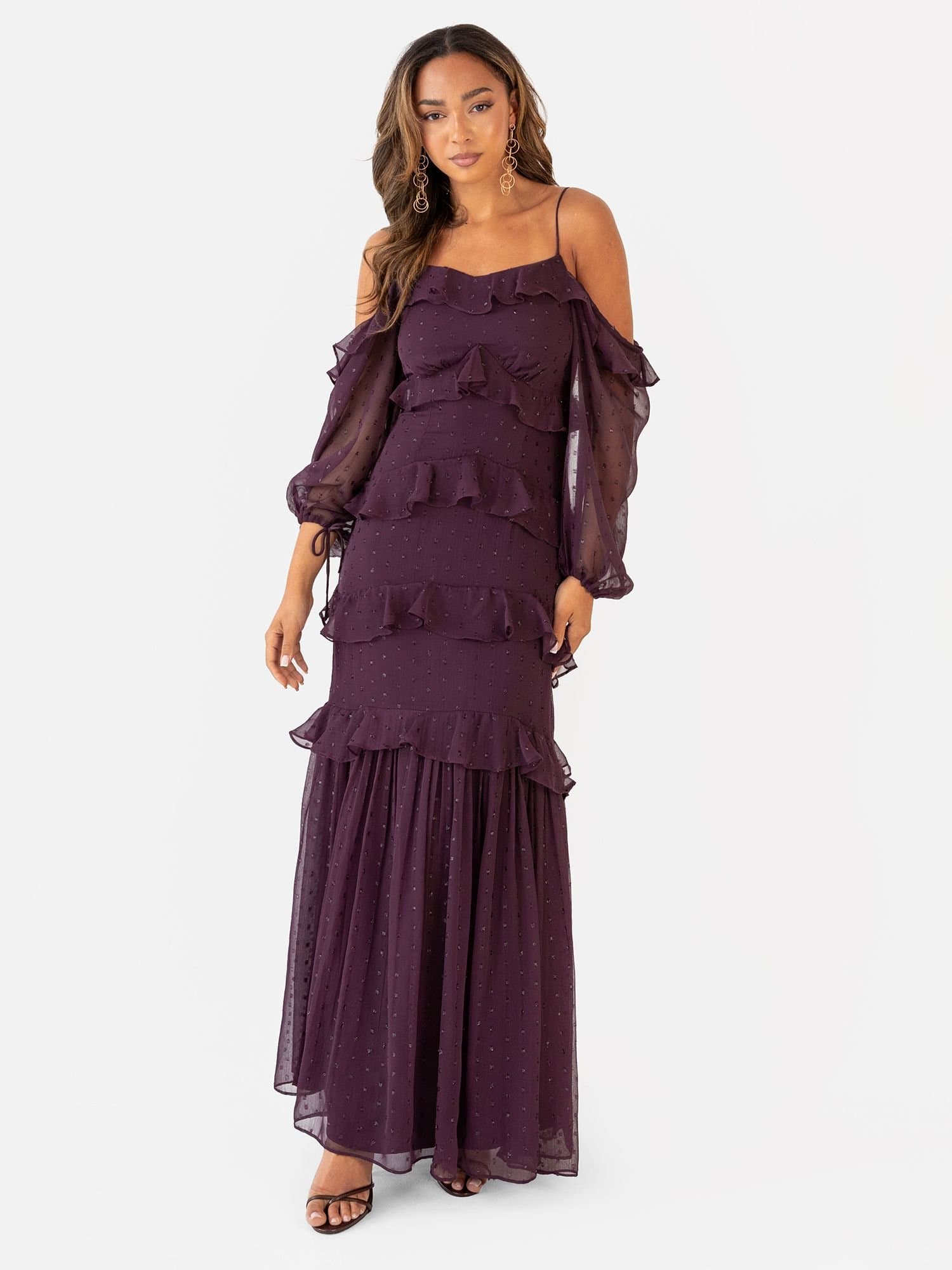 Anaya with Love Anaya with Love Women's Cold Shoulder Ruffle Maxi Dress in Purple