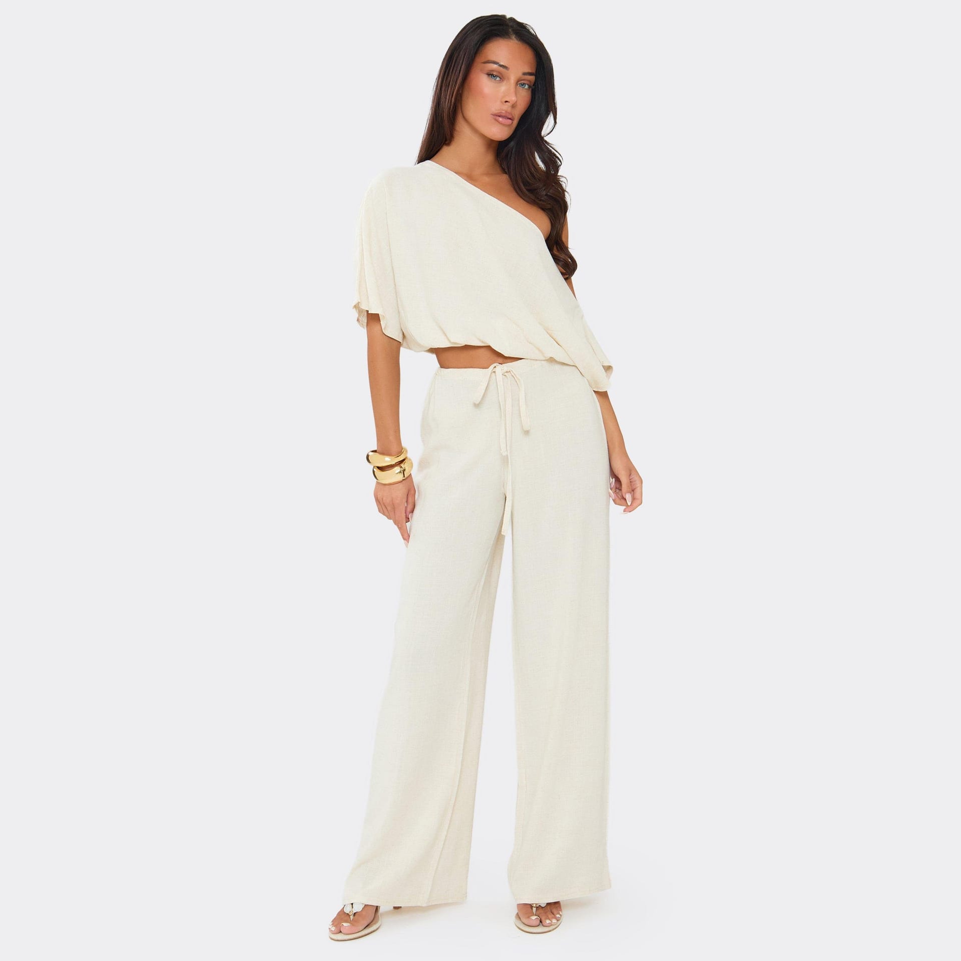 EGO Stone Linen Mid Rise Wide Leg Trousers, Women