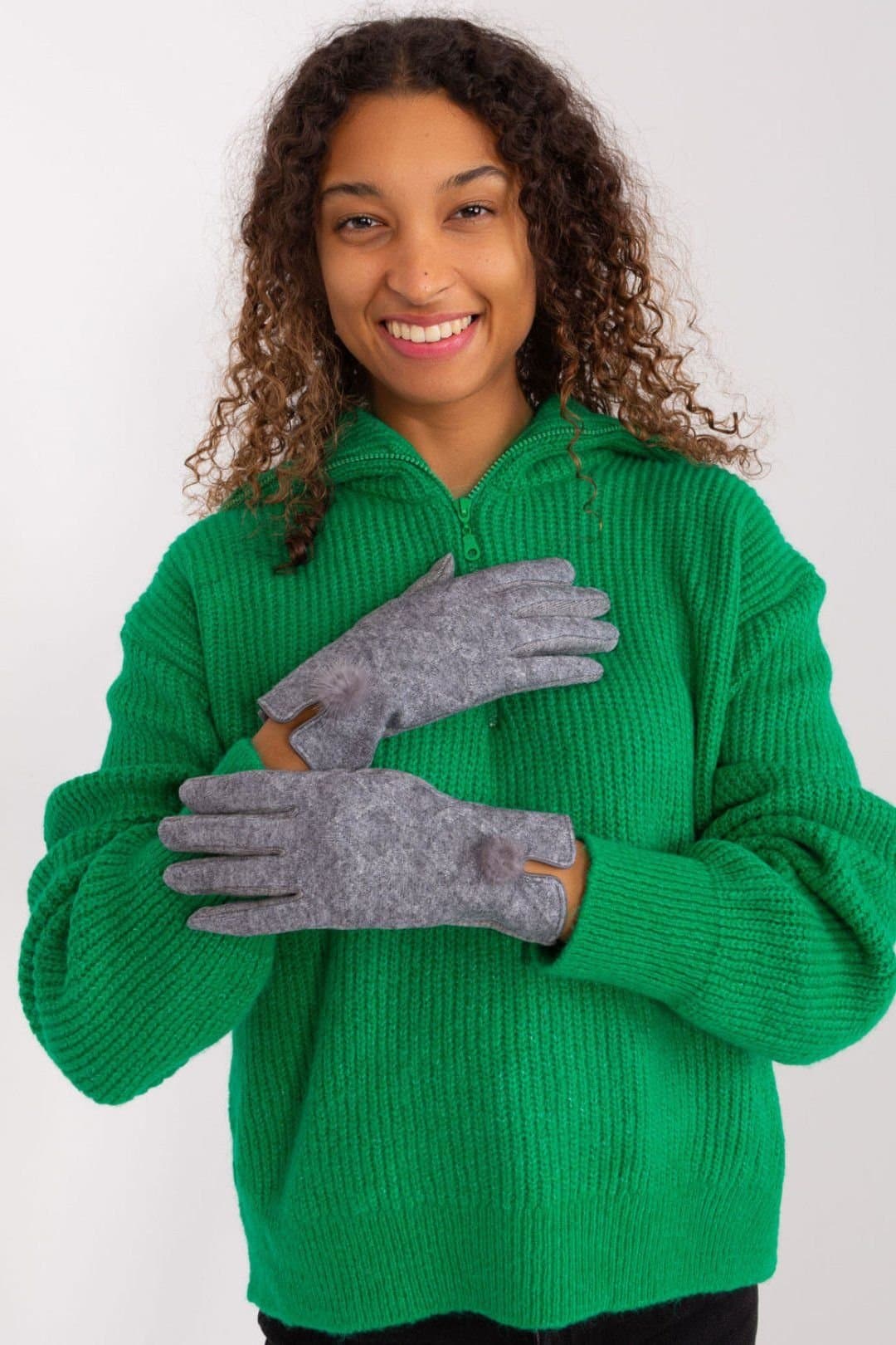 Love Lace Love Lace Women's Elegant Insulated Geometric Pattern Gloves with Touchscreen Flower in Grey