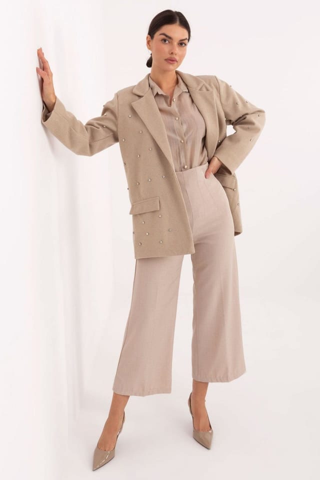 Love Lace Love Lace Women's Elegant Occasion Blazer with Zircon Shine in Beige - 2