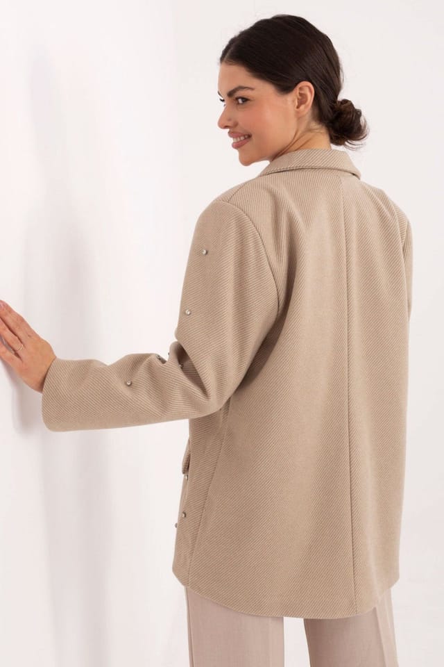 Love Lace Love Lace Women's Elegant Occasion Blazer with Zircon Shine in Beige - 3