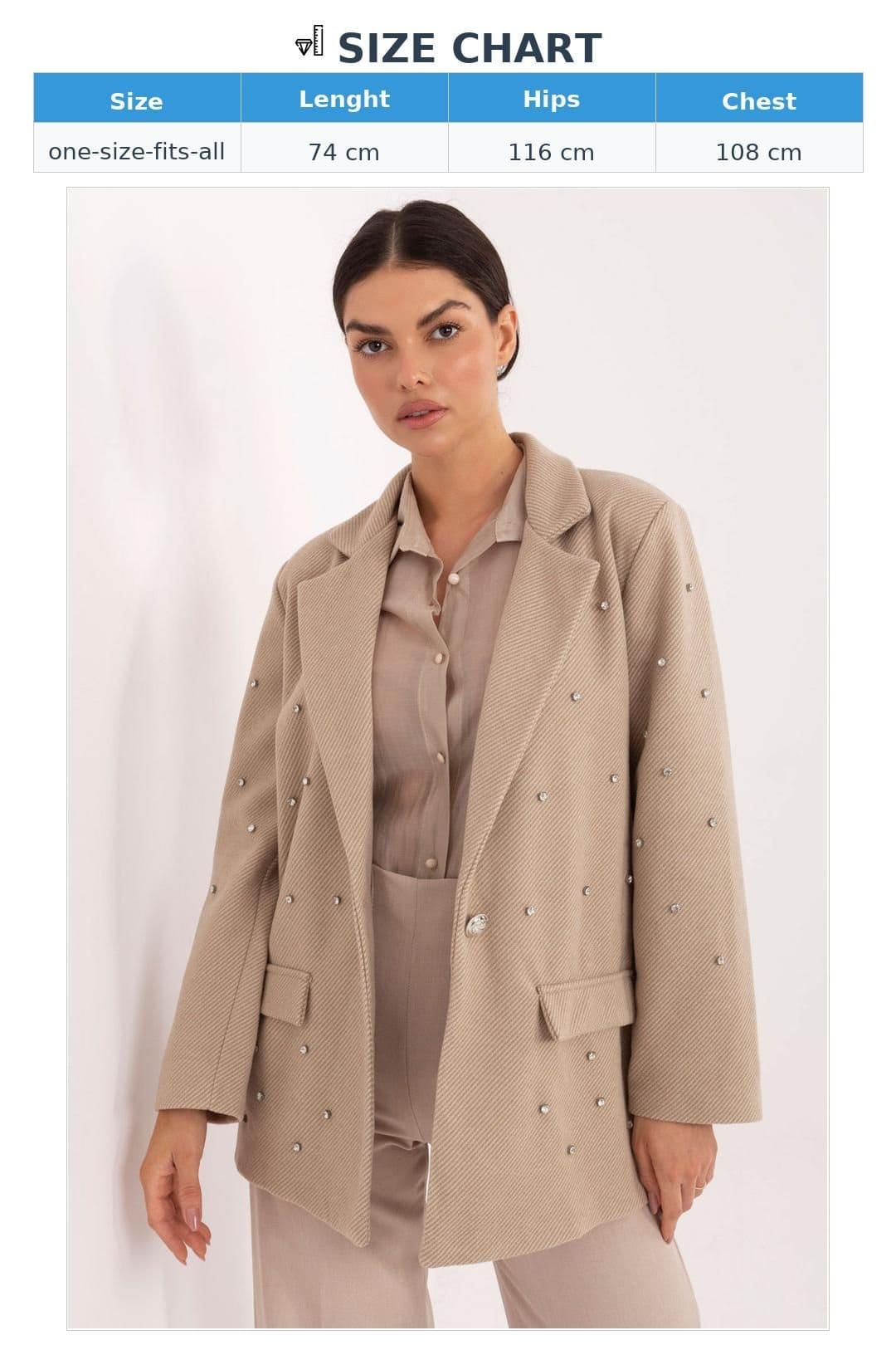 Love Lace Love Lace Women's Elegant Occasion Blazer with Zircon Shine in Beige - 4