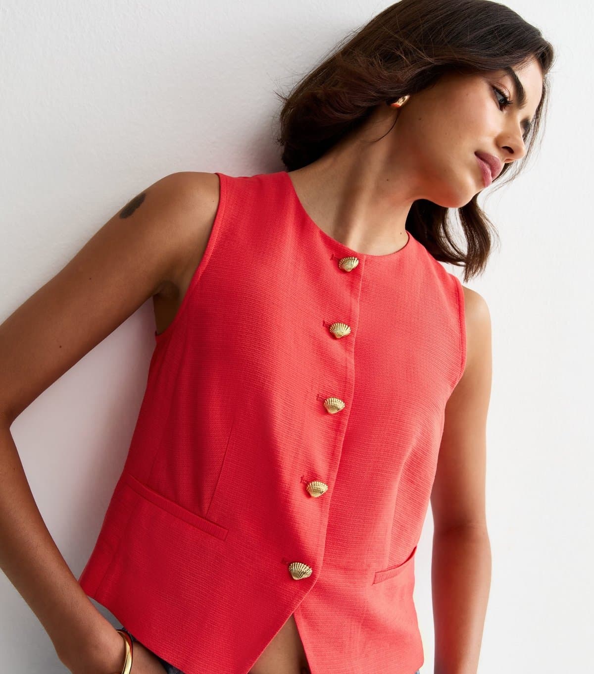 New Look Women's Dark Pink Shell Button Waistcoat New Look