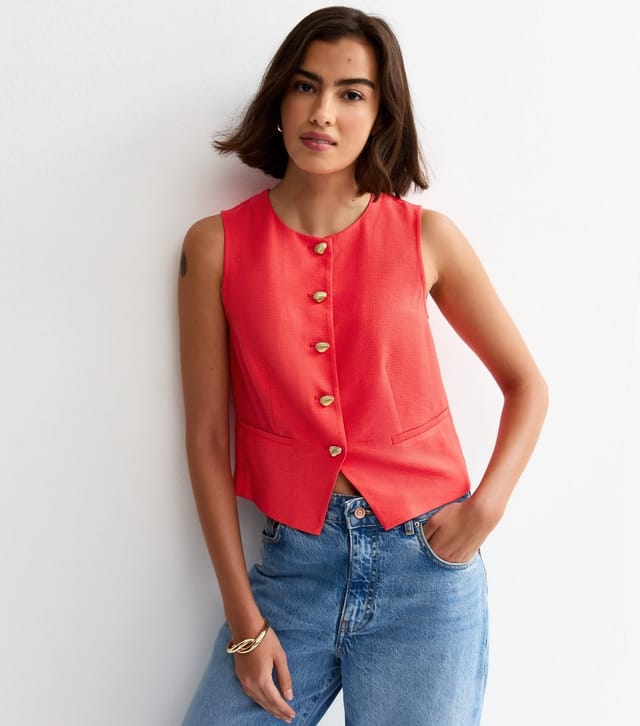 New Look Women's Dark Pink Shell Button Waistcoat New Look - 2