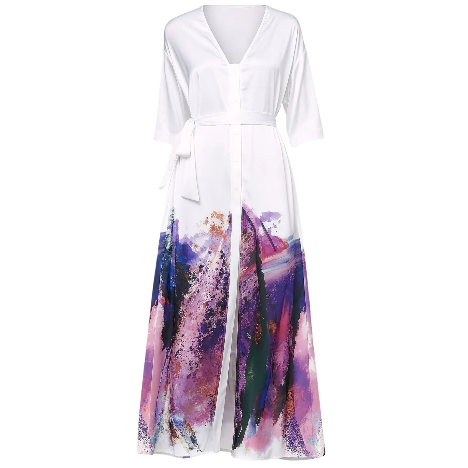 Zafur official Zafur official Women's Santorini Dress in Brushstroke Print on Snow White