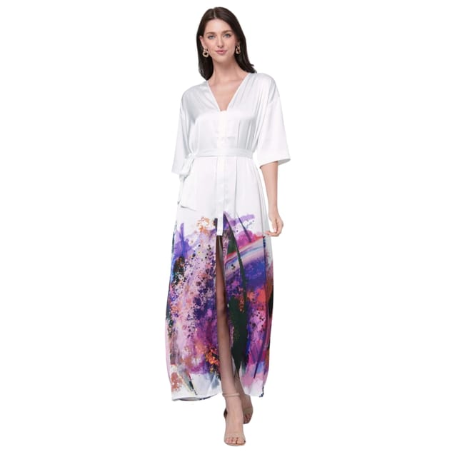 Zafur official Zafur official Women's Santorini Dress in Brushstroke Print on Snow White - 2