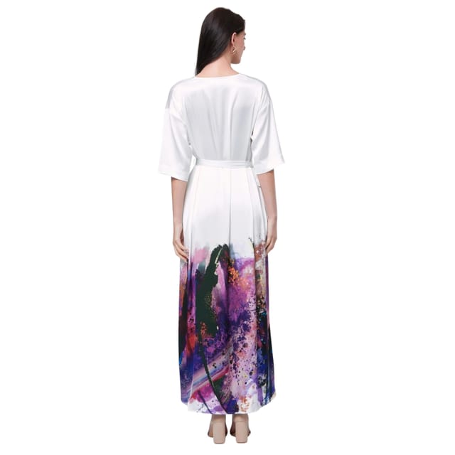 Zafur official Zafur official Women's Santorini Dress in Brushstroke Print on Snow White - 3