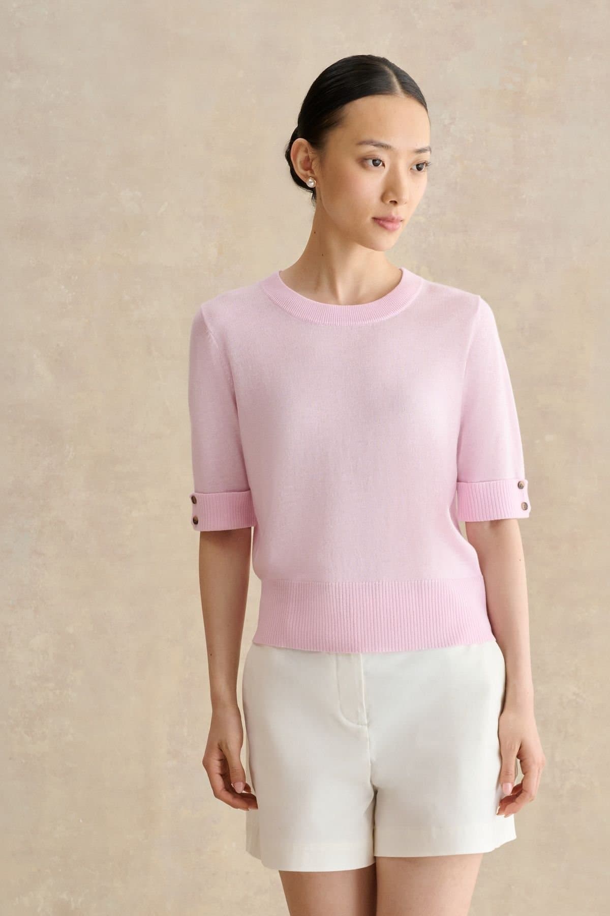 Hobbs London Hobbs London Baby Pink Knit Top in Merino-Blend