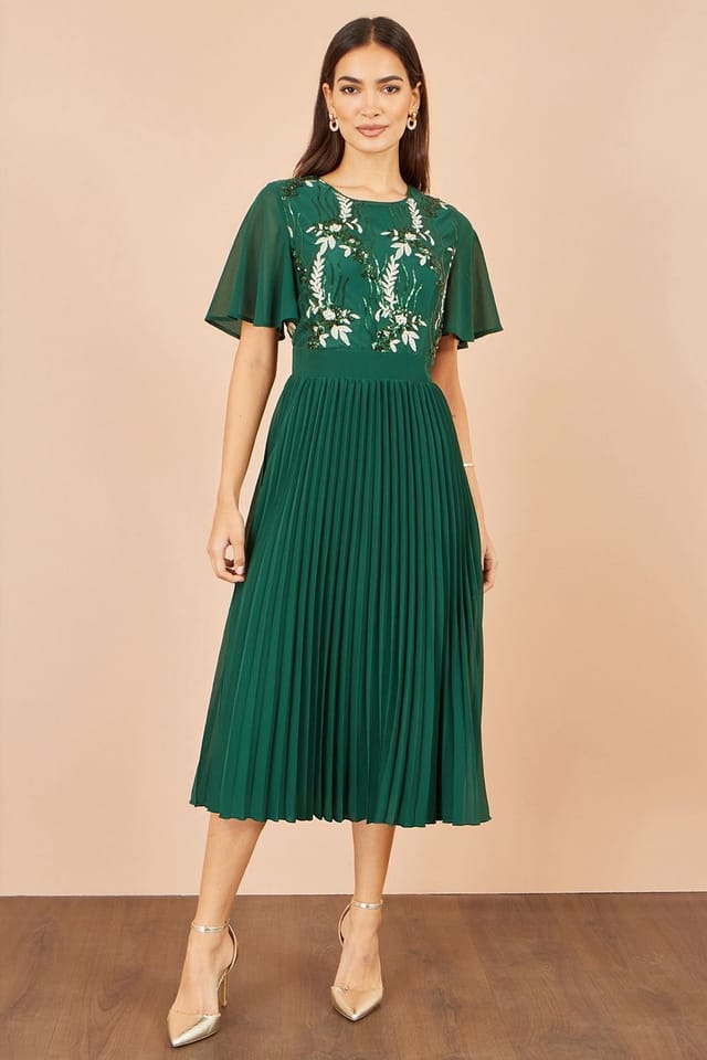 Yumi Yumi Women's Sequin Embroidered Pleated Midi Dress in Green - 2