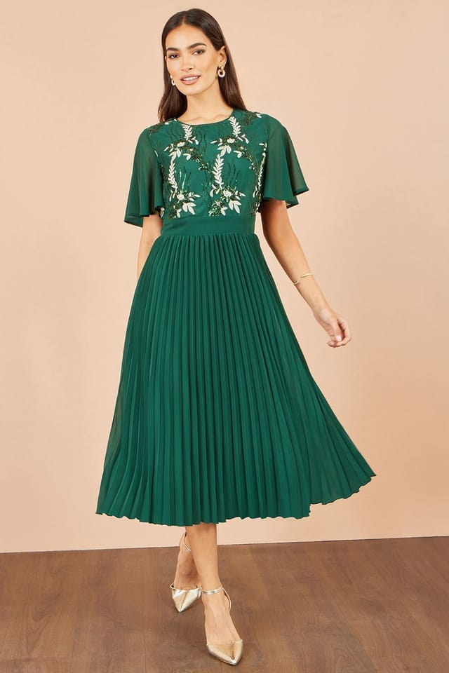 Yumi Yumi Women's Sequin Embroidered Pleated Midi Dress in Green - 3