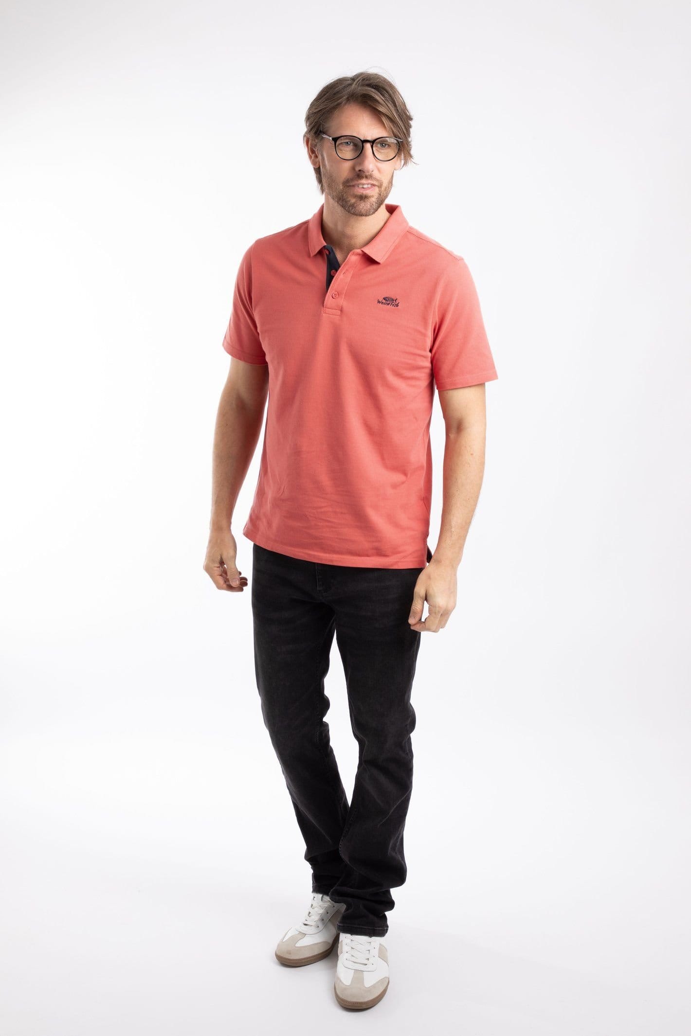 Weird Fish Weird Fish Men's Miles Pique Polo Shirt in Light Red - 4