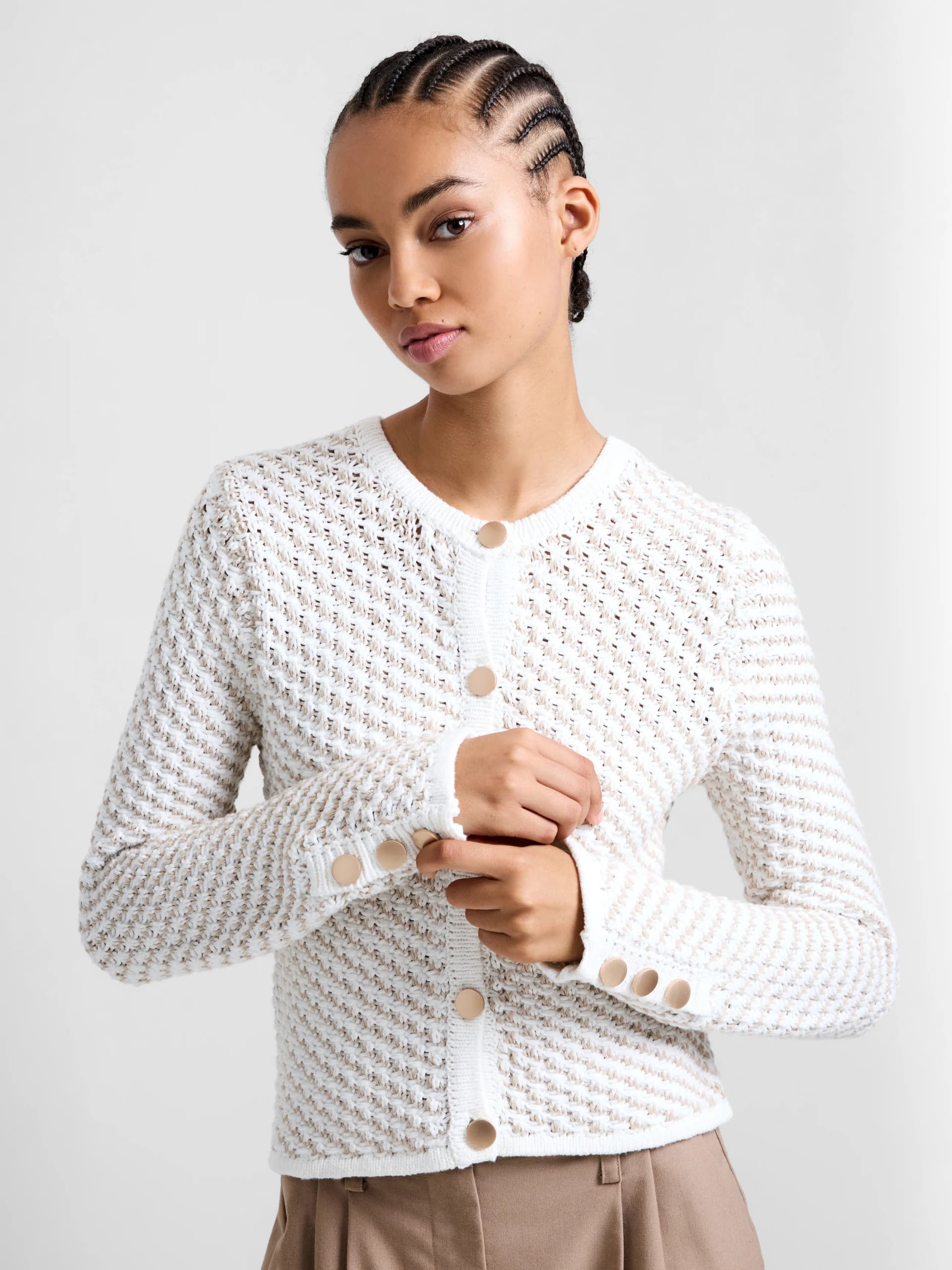 French Connection Janai Textured Cardigan Winter White