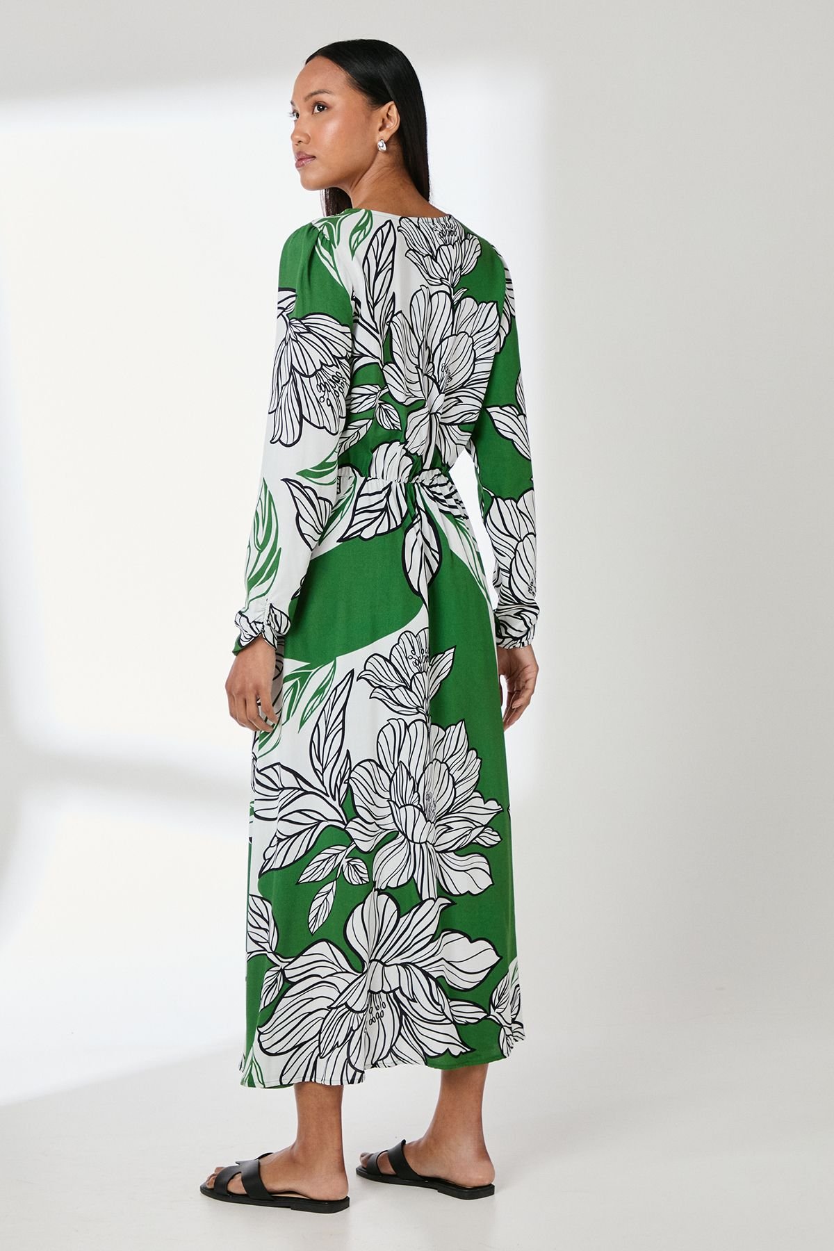 Principles Principles Women's Green Floral Print V Neck Midi Dress - 3