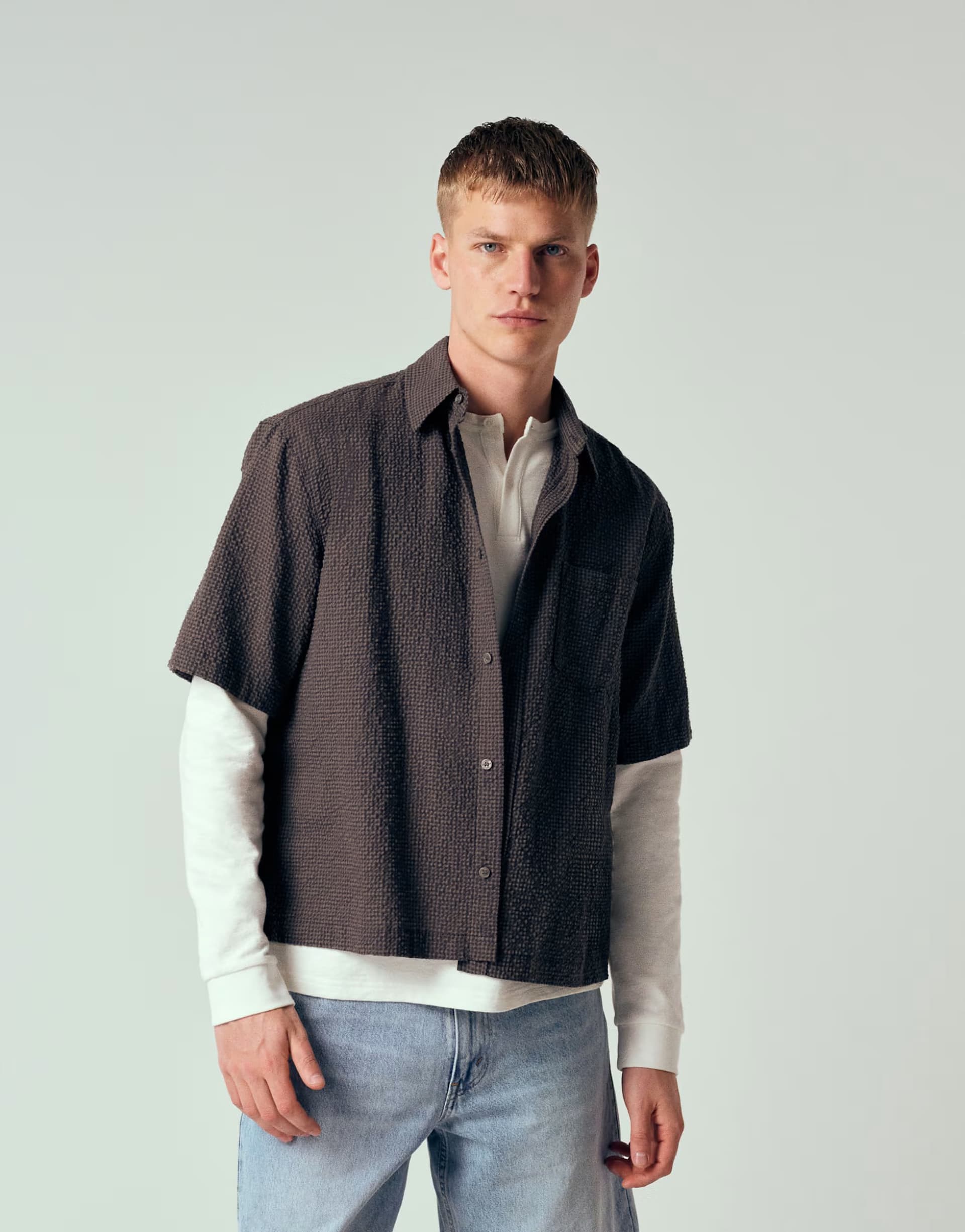 ASOS Weekday boxy short sleeve shirt in brown mini check