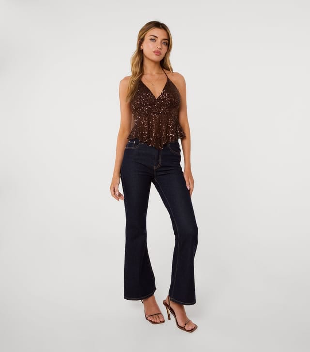 Pink Vanilla Women's Brown Sequin Halterneck Top Pink Vanilla New Look - 2