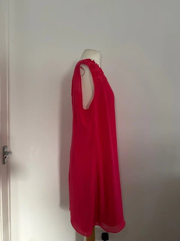 F&F F&F Hot Pink Chiffon Floral Embellished Midi Dress Best Fit UK 12